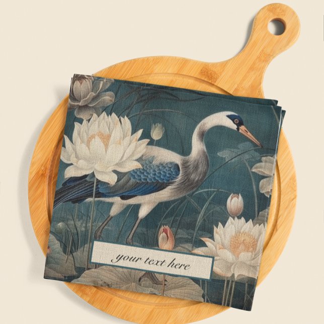 Serviette En Papier Vintage grue bleu botanique personnalisable (Créateur téléchargé)