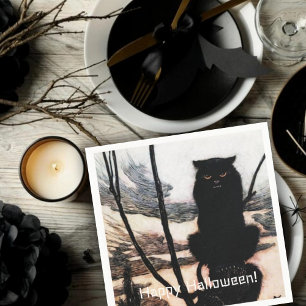 Serviette En Papier Vintage Halloween Éffrayant Chat Arthur Rackham