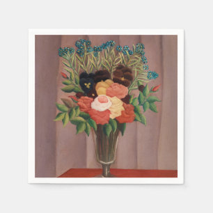 Serviette En Papier Vintage Henri Rousseau Fleurs de Cottage Français