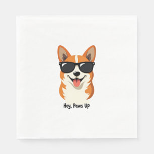 Serviette En Papier Vintage Hey, Paws Up Corgi avec Lunettes de Soleil