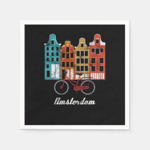 Serviette En Papier Vintage Hollandais Pays-Bas Amsterdam Bicyclette