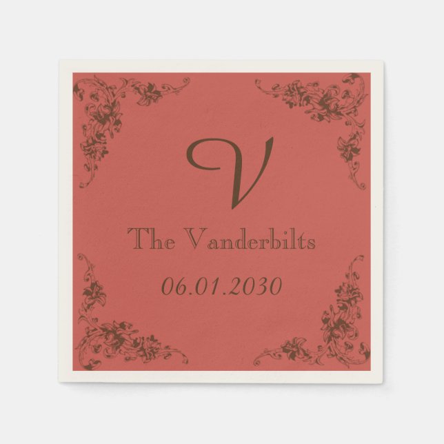 Serviette En Papier Vintage Hydrangea Monogram Mariage Napkin (Devant)