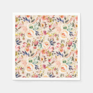 Serviette En Papier Vintage ivory pink brown watercolor rustic floral