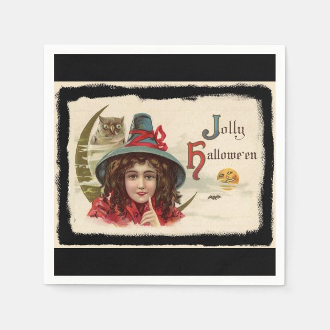 Serviette En Papier Vintage Jolly Halloween Witch (Devant)