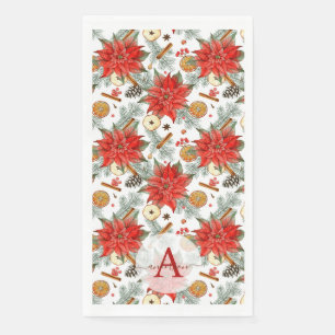 Serviette En Papier Vintage Joyeux Noël Aquarelle Poinsettia Rouge 