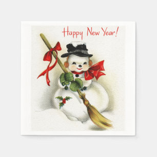 Serviette En Papier Vintage Joyeux Nouvel An Snowman Livre blanc Napki