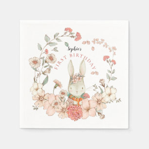 Serviette En Papier Vintage lapin Florals Fille Premier anniversaire
