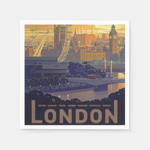 Serviette En Papier Vintage Londres Big Ben Parlement Thames River