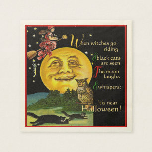 Serviette En Papier Vintage Lune d'Halloween à regarder la sorcière 
