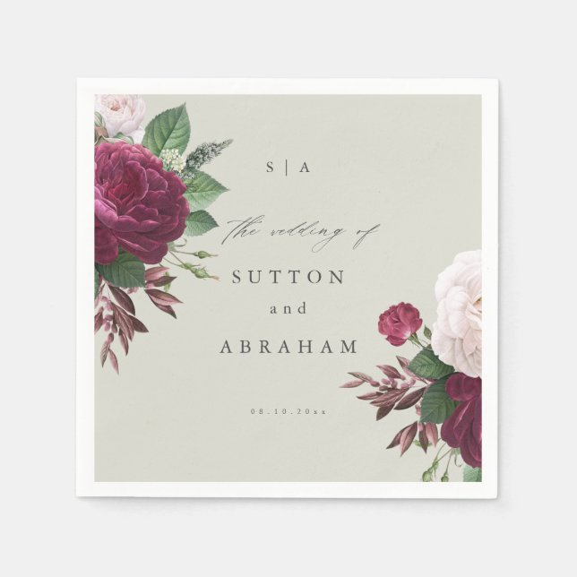 Serviette En Papier Vintage Mariage Floral (Devant)
