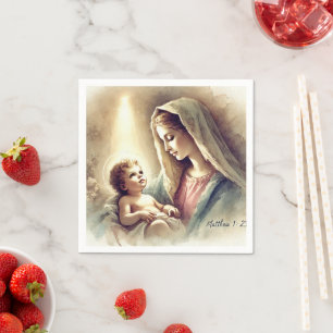 Serviette En Papier Vintage Marie & Bébé Jésus Nativité Découpage