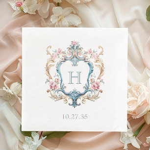 Serviette En Papier Vintage Monogramme Floral Crest Mariage