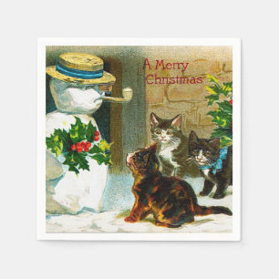 Serviette En Papier Vintage Noël bonhomme de neige chats serviettes de
