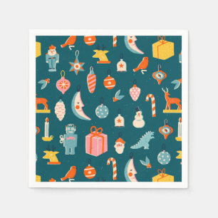 Serviette En Papier Vintage Noël Ornements Motif