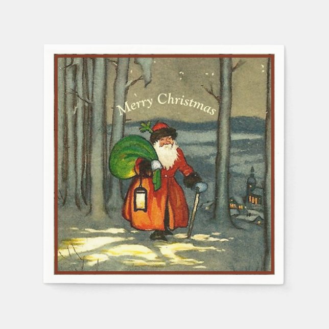 Serviette En Papier Vintage Noël Père Noël (Devant)