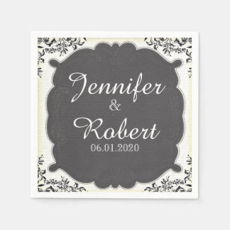 Serviette En Papier Vintage noir et blanc Mariage de tableau noir Napk