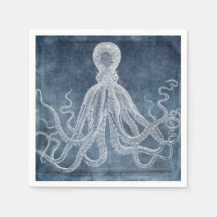 Serviette En Papier Vintage Octopus Twilight Blue Denim
