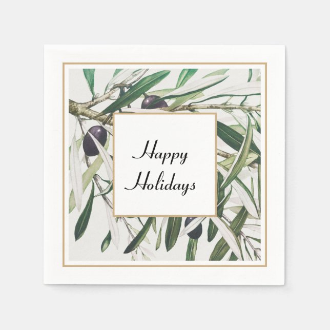Serviette En Papier Vintage Olive Branch Joyeuses Fêtes (Devant)