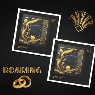 Serviette En Papier vintage or noir mariage des années 1920