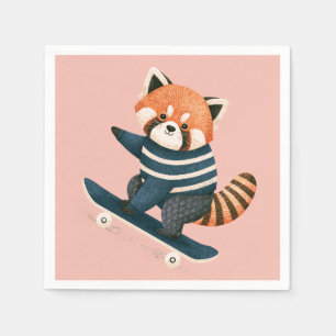 Serviette En Papier Vintage Panda Roux Mignon Faisant du Skateboard