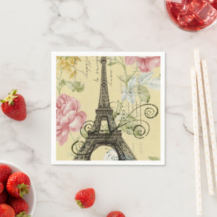 Serviette En Papier Vintage Paris Party French Botanique Tour Eiffel