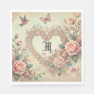 Serviette En Papier Vintage Pastel Watercolor Boho Floral Hearts