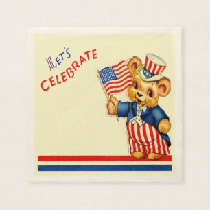 Serviette En Papier Vintage Patriotique Teddy Bear Napkin