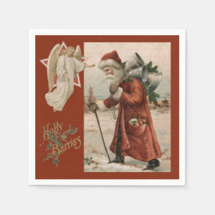 Serviette En Papier Vintage Père Noël Angel Fête de Noël