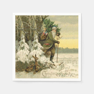 Serviette En Papier Vintage Père Noël Noël Victorien