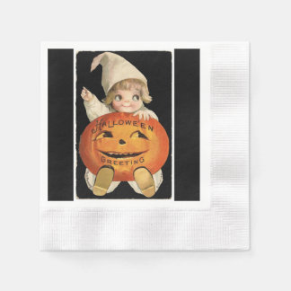 Serviette En Papier Vintage Petit fille Big Halloween Citrouille papie
