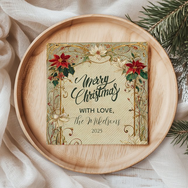 Serviette En Papier Vintage Poinsettia et Holly Christmas (Créateur téléchargé)
