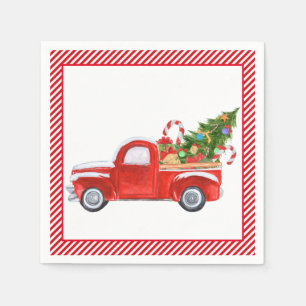 Serviette En Papier Vintage Red Truck Stripes Joyeux Noël