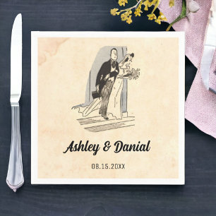 Serviette En Papier Vintage Retro Mariée Et Groom Rustic Comic Mariage
