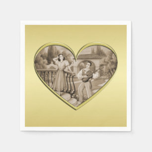 Serviette En Papier Vintage Romance couple, homme et femme, or