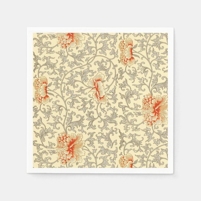 Serviette En Papier Vintage rose gris botanique (Devant)