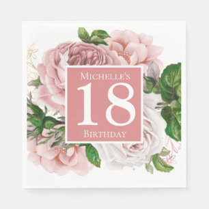 Serviette En Papier Vintage rose vif vert floral 18e anniversaire