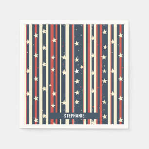 Serviette En Papier Vintage rouge, blanc et bleu avec étoiles (2)