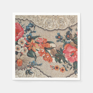 Serviette En Papier Vintage rouge orange blanc motif