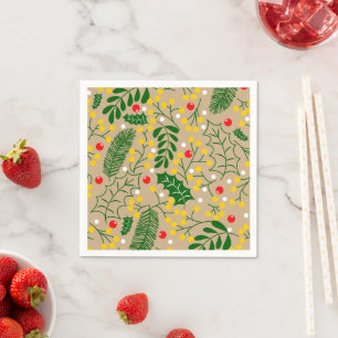 Serviette En Papier Vintage Rustic Green Holly Berry Noël