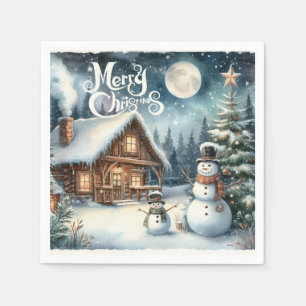 Serviette En Papier Vintage/Rustique/Bonhomme de neige/Noël