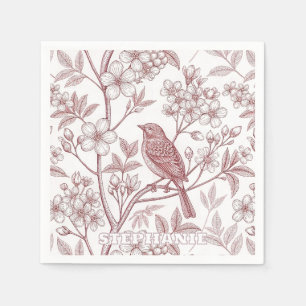 Serviette En Papier Vintage Sakura Cerry Blossom & Bird Esthétique 1