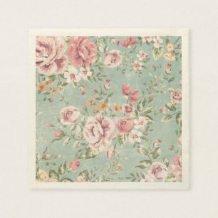 Serviette En Papier Vintage shabby chic floral turquoise rose girly él