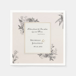 Serviette En Papier Vintage simple main tiré Floral Mariage chrétien