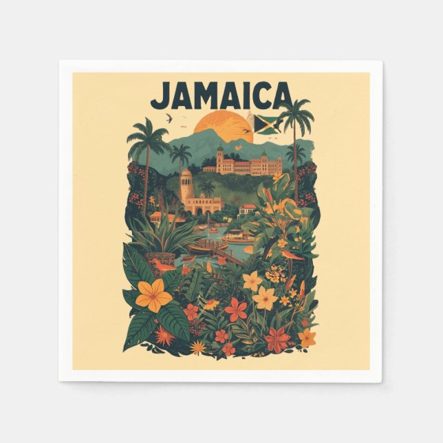 Serviette En Papier Vintage Style Jamaica Travel Illustration (Devant)