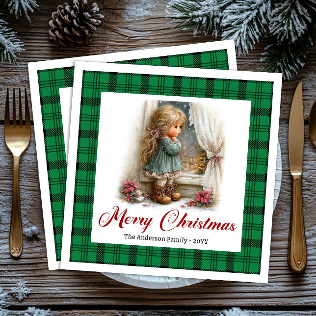 Serviette En Papier Vintage Style Winter Scene Personalized Napkins (Vintage Style Winter Scene Personalized Napkins)