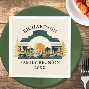 Serviette En Papier Vintage Sunset Mountains Camping Famille Réunion