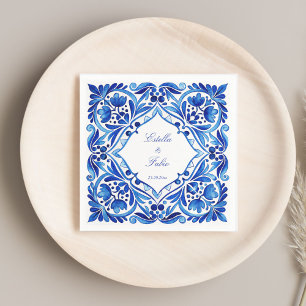 Serviette En Papier Vintage Talavera Azulejo mariage en carreaux bleus