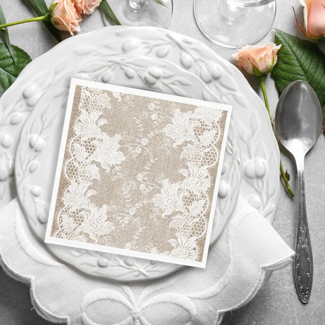 Serviette En Papier Vintage traditionnel rustique burlap et dentelle (Créateur téléchargé)