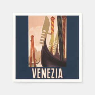 Serviette En Papier Vintage Venezia Italie Voyage Art Venise Gondole