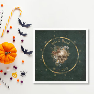 Serviette En Papier Vintage vert foncé Céleste Mariage crâne floral